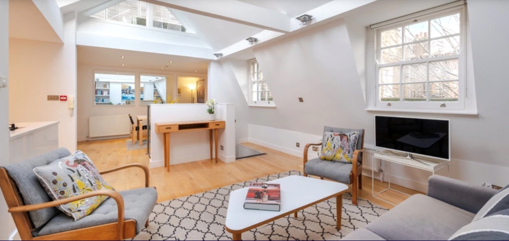 Interior view of living room in Goodge Place, London